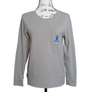 Dutch Bros Coffee Long Sleeve Top Pocket Graphics Gray Pink Blue Medium